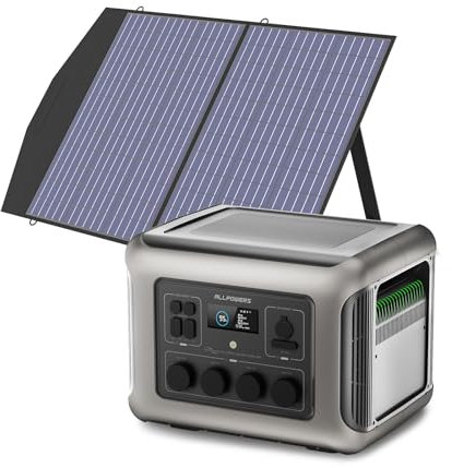 ALLPOWERS R2500 Generador Solar, 2500W Batería LiFePO4 ampliable con SAI, 4 Salidas AC 2500W(4000W Pico) Carga 0-100% en 1H,Para Camping Hogar Emergencias y Autocaravanas (R2500+SP027(100W))