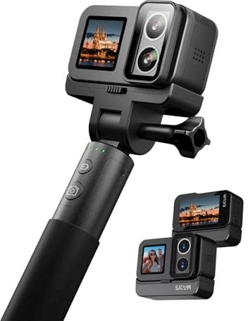 SJCAM SJ20 4K Dual Lens 8-hour Underwater Camera Snorkeling with Handle&64GB Card,30M Waterproof Action Camera,6-Axis Stabilisation,F2.0 | WIFI Vlogging Camera,Sports Cam with Underwater Modes - Black