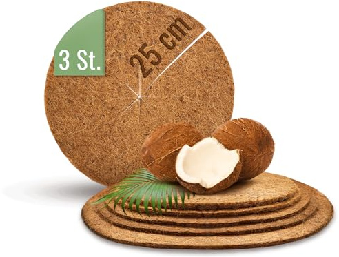 ProFlora Disco de coco para protección invernal, disco de coco biodegradable como estera protectora de invierno para plantas (25 cm, 3 unidades)