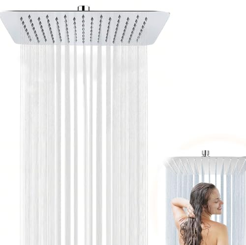 Soffione Doccia Quadrato 30 x 30cm con Girevole 360°, Soffione Pioggia Anticalcare Acciaio Inox 12 Pollici, Testa Doccia Piazza Montaggio Soffitto o a Parete, Docce Fisso Alta Pressione (Cromo)