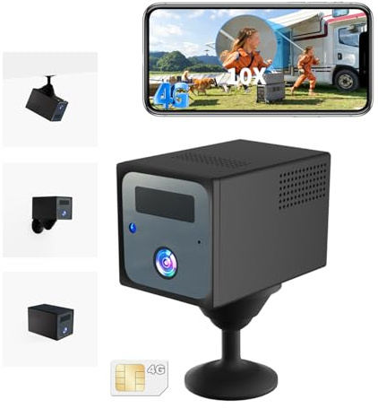 UCOCARE 4MP Überwachungskamera mit SIM Karte, 4G LTE Kamera ohne WLAN | Mit 5200mAh Akku, 160° Weitwinkel, Intelligenter Erkennung und Nachtsicht, Kompakte 4G Kamera für Auto, Camping & Reisen