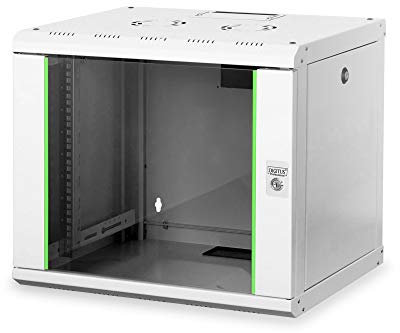 DIGITUS Netzwerk-Schrank 19 zoll 9 HE - Wandmontage - 450 mm Tiefe - Traglast 100 kg - Unique Serie - Glastür - Grau