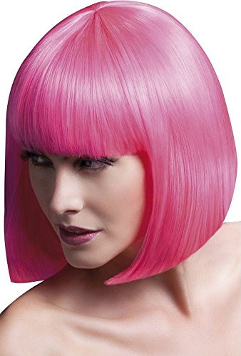 Smiffys Fever Kollektion, Elise Perücke, Neon-Rosa, Eleganter Bob mit Pony, 33cm / 13in