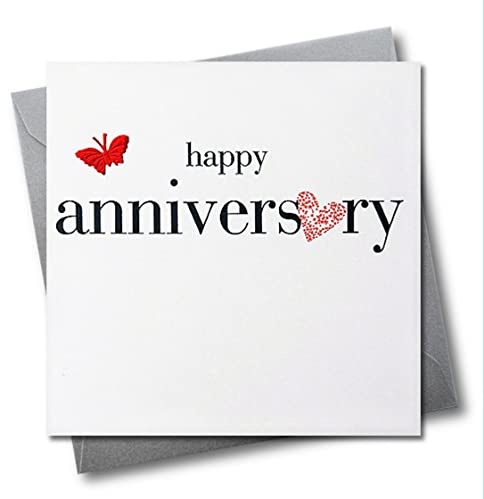 Claire Giles Greeting Cards, Wedding Anniversary Card, Heart design Wedding Anniversary Greeting Card, Embellished with a Fabric Butterfly
