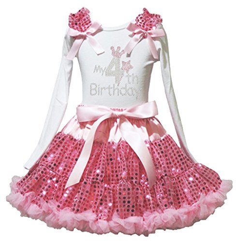 petitebelle My 4. Geburtstag Kleid L/S SHIRT PINK Pailletten Rock Mädchen Kleidung – 74 bis 122, Rosa, 5-6 Jahre