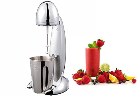 MIA ProBlend Milchshaker Eiweißshaker elektrisch 100W, 4in1 - Frappe Mixer - Milch Shaker - Cocktail Mixer - Eiweißmixer, 2 Stufen Standmixer, Milchmixer, 900ml Becher,Chrom【Testsieger - gut】