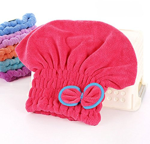 Happyit Ultrafeine Faser Fliege Weichen Haartrockenkappe Hut Kopf Handtuch Super Magie Absorbieren für Frauen Mädchen Dame Bad Dusche (Rot)