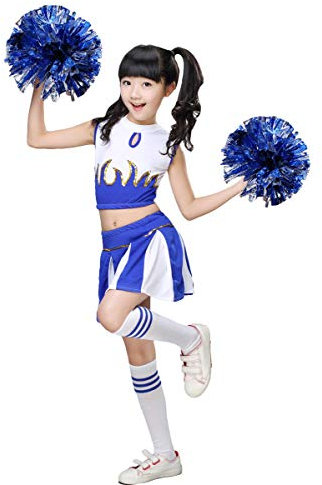 LOLANTA Mädchen Cheerleader Kostüm Schulkind Cheer Kostüm Outfit Karneval Kostüm(blau,134-140,Etikettengröße 140)