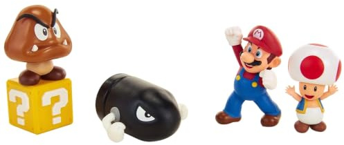 Super Mario - Diorama Multipack Dehesa Bellotera con 4 Figuras y 1 Accesorio. Con Mario, Toad, Goomba, Bill Bala -Juguete para niños 3 años +
