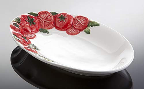 Bassano Ausgefallene italienische Keramik, ovale Tomaten Caprese Servierplatte 30x19 Rosso