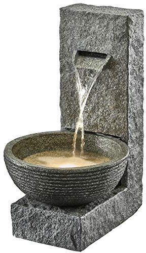 Serenity Stone Effect Cascading Water Bowl Water Feature, LED Lights, Outdoor, Height 71cm
