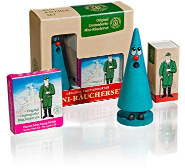 Crottendorfer Räucherkerzen - Räucherfigur/Ziegenbein Set - Leo Lavendel mit Bunte Mischung Räucherkerzen - Made in Germany