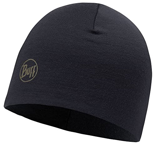 Buff Merino Thermal, Mütze aus doppellagiger 100% Reiner Merinowolle (Solid Black)