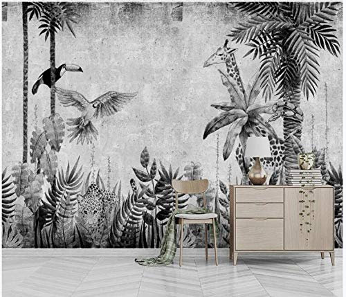 Papier Peint Panoramique Tapisserie Intissé Murales 3D Décoration Murale Effet Trompe Loeil Girafe De La Forêt Tropicale Noire Et Blanche Médiévale