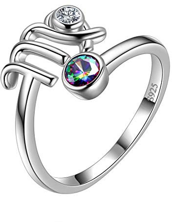 Aurora Tears Jungfrau Ring Zodiac verstellbare Ringe 925 Sterling Splitter Mystic Rainbow Topaz Konstellation offener Ring Horoskop Schmuck Geschenk für Frauen und Mädchen DR0087C