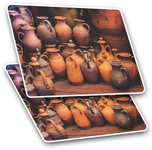 Rectangle Stickers (Set of 2) 10cm - Ancient Pottery History Art Fun Decals for Laptops,Tablets,Luggage,Scrap Booking,Fridges, #2647