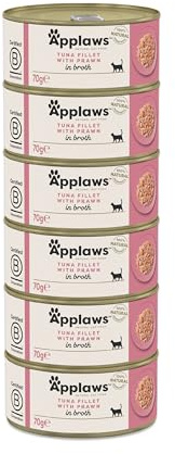 Applaws Natural Wet Cat Food Cans, Tuna with Prawn in Broth - 6 x 70g