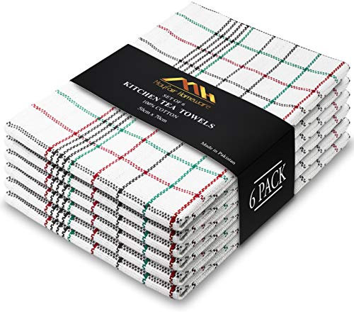 Mayfair Homeware Tea Towels Pack of 6 Pure Cotton Dish Cloths Super Absorbent and Fast Drying Kitchen Tea Towel 50x70 cm Tea Towels for Kitchen Set of Lint Free Cloth Multicolor