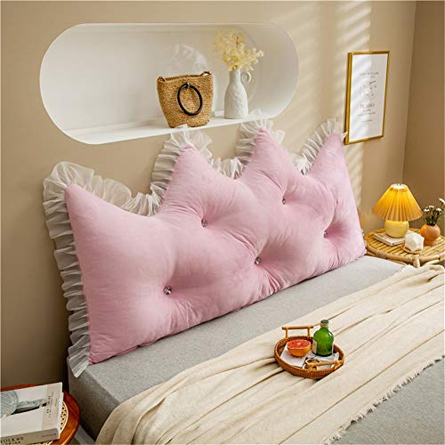 Mode Krone Kopfteil Kissen Volltonfarbe Samt Sanft Rückenkissen Lesen Nackenrolle Groß Waschbar Bett Rückenkissen Mit Spitze Zum Schlafzimmer Sofa Erkerfenster EtcLight pink-200x75x20cm(79x30x8inch)