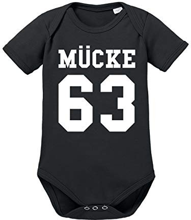 clothinx Mücke 63 - Der Bulldozer - Mücke ist ein italienischer Fischer und ehemaliger American-Football-Profispieler - Kult Film-Design Baby-Body Bio Schwarz Gr. 68