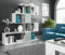 Dmora - Pueblo-Bücherregal, Bücherregal mit 7 Fächern, modernes Büroregal, Wandschrank mit Regalen, 145 x 29 x 145 cm, Weiß und Zement