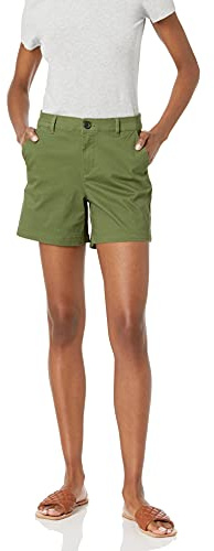 Amazon Essentials Damen Khakifarbene Slim-Fit-Shorts mit mittlerer Leibhöhe, 13cm Beininnenlänge (Erhältlich in Straight Fit und Curvy Fit), Olivgrün, 38