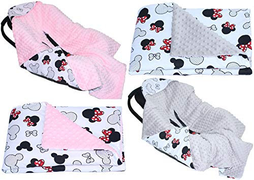 Baby Einschlagdecke MINKY MÄUSCHEN mit Kapuze 90x90 cm Babyschale Decke (Mit GRAU)
