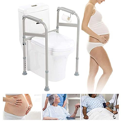 Toilettenstuhl WC Aufstehhilfe Dusch Stützhilfe, 65-86 cm Höhenverstellbare mit rutschfesten Gummifüßen,rutschfest Sicherheitsgestelle für Toiletten Badezimmer Sicherheits Haltestange für Senioren