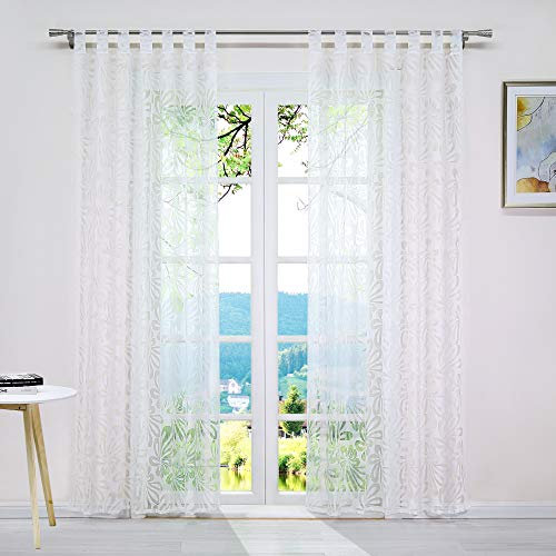 ESLIR Gardinen mit Schlaufen Vorhang Ausbrenner Weiß Schlaufenschals Transparent Wohnzimmer Blumen Design BxH 140x245cm 1 Stück