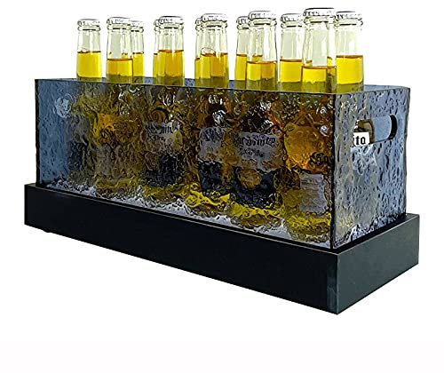 Creative Colorful Luminous Ice Bucket,Beer Crates,Acrylic Rectangular Ice Bucket,Large Ice Bucket,Ice Trough,Rechargeable Ice Bucket,Use for Home,Party,Bar,Hotel,Grey-12pcs