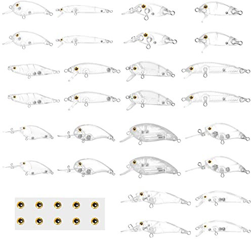 YFPICO 28pcs Unlackiert AngelköDer Set DIY ABS HartköDer Jerkbait Mit 3D Augen Hecht KöDer Crankbait Wobbler Minnow Popper Bleistift VIB KöDerfische KunstköDer