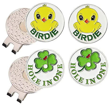 LOVMEAD Golf Ballmarker Magnetisch Hut Clip Set, Geschenk Mütze Clips Geschenke für Herren Damen Golfer Zubehör für Golfhandschuhe Hüte (2 Stück Hut Clip +4 Stück Magnetisch Ballmarker(Vogel+Blume))