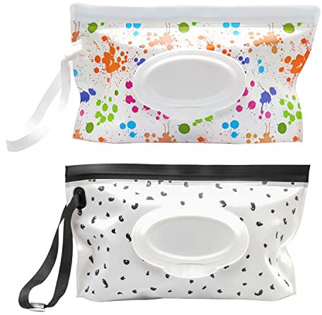 Baby Wet Wipes Pouches, 2 Pcs Baby Wet Wipes Dispensers, Travel Wet Wipes Bags Cases Reusable Refillable, Portable Wipe Carrying Pouches Case for Baby Y3SJB-2B-1