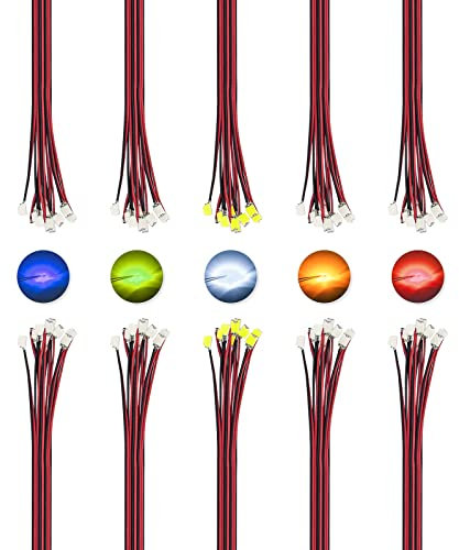DiCUNO 100 Stk. 0805 Mikro LED Dioden, 20mA 16CM gelötete Mini LED Leuchtdiode, 5 gemischte Farbe für DIY, Modellbau, Modelllayout, Dekor