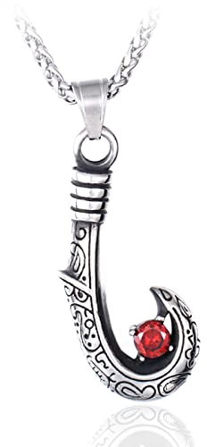 316L Edelstahl Mode Angelhaken Roter Stein Männer und Frauen Freimaurer Anhänger Halskette Hip Hop Punk Schmuck Geschenk