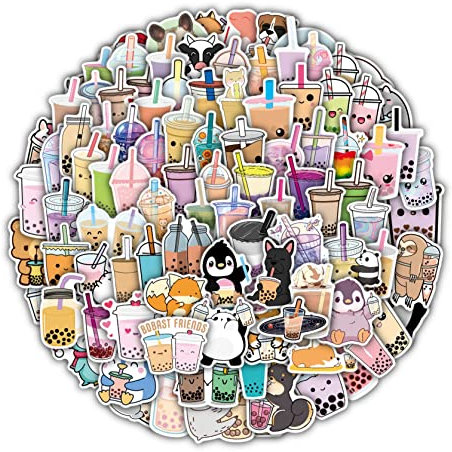 100PCS Kawaii Stickers Anime Cute Stuff Animal Aesthetic Vsco Japanese Meme Decal for Laptop Water Bottle Room Dorm Decor Accessories Journal Waterproof (Boba Bubble Tea Penguin)