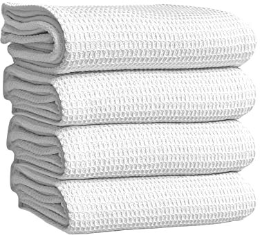 Comfisoft Küchenhandtücher Geschirrtücher 4er Set 100% Baumwolle Waffeltücher Geschirrhandtücher Geschirrtuch Putzlappen Küchentücher mit Aufhängeschlaufe (Weiß, 65x45cm)