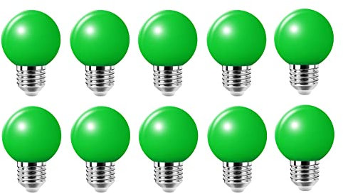 Jiotouhu 10er E27 Farbige Glühbirne, 2W G45 Farbige Glühbirnen, Globe Lichterkette bunt, Innen- Außen Lichterkette glühbirne, Weihnachtsbeleuchtung für Weihnachten Hochzeit Party Weihnachtsbaum, Grün