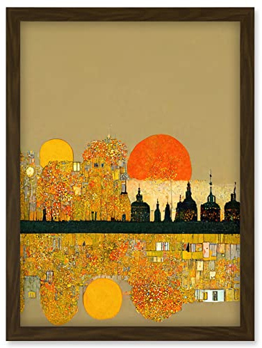 Doppelganger33 LTD Klimt Inspired Autumn Sunset City Skyline Patterns Artwork Framed Wall Art Print A4