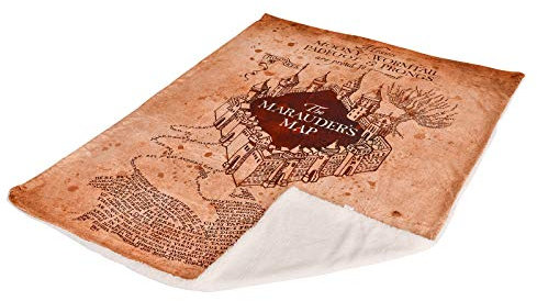 Elbenwald Harry Potter Flauschdecke mit Teddyfell mit der Karte des Rumtreibers Motiv Unisex 150 x 200 cm aus ÖkoTex100 Polyester beige