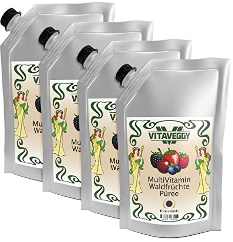 VITAVEGGY Frucht-Püree MultiVitamin Wald-Früchte 6x 1kg mit Himbeere Sauerkirsche Erdbeere Blaubeere Heidelbeere Brombeere für Obstbrei Fruchtmus Babybrei Obstmus Smoothie Sorbet Müsli (6)
