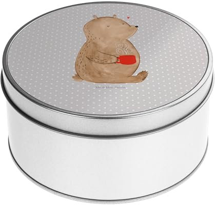 Mr. & Mrs. Panda Blechdose rund Bär Kaffee - Geschenk, Teddy, Teddybär, Metallbox, Metallboxen, Vorratsdose, Aufbewahrungskiste, Morgenroutine, guten