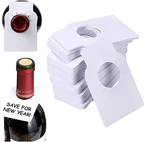 100 Pcs Wine Bottle Tags White Wine Cellar Rack Labels Blank Champagne Wine Bottle Labels Reusable Bottle Neck Tags for Wine Racks and Cellar Organise
