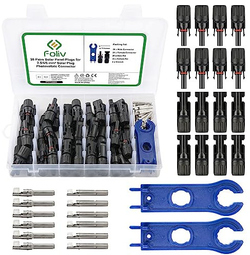 Foliv 26 Paar Solarstecker, IP67 Stecker Solarpanel Stecker Männlich/Weiblich Solarpanel Kabelstecker, Solar Verbinder, Photovoltaik Steckverbinder für 2.5/4/6 mm² Solarpanel PV Kabel