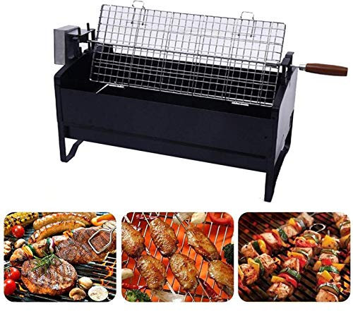 Stainless Steel Meshes Barbecue Electric BBQ Motor Rotisserie Grilling Basket Roast Cooking Tool with Wooden Handle Detachable and Portable Outdoor BBQ Tools