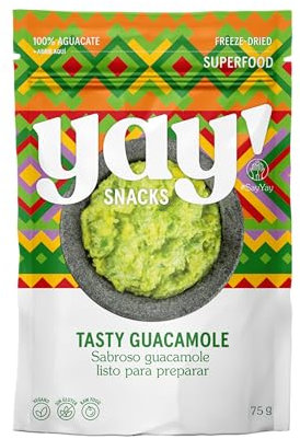 YAY Snacks | Guacamole Listo para Preparar | Aguacate, Lima, Ajo y Cebolla Deshidratados | Fruta Liofilizada 100% Natural | Snack Saludable Apto para Veganos y Sin Gluten | Tasty Guacamole | 75g