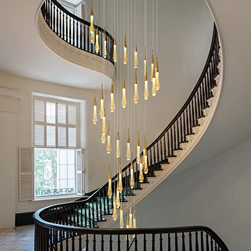 ZenithBeam 36-flammiger moderner Kristall-Kronleuchter, dimmbare LED-Gold-Deckenleuchte, Kristallblasen-Pendelleuchten, Wohnzimmer-Lobby, 180 W, Treppen-Kronleuchter