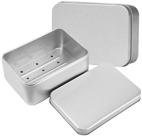 2 Piezas Jabonera Viaje,Jabonera de Viaje,Jaboneras para Pastillas de Jabon,Jabonera Champu Solido,Caja Metalica Pequeña,Jabonera de Aluminio,con Rejilla de Goteo Extraíble,9.6 * 6.8 * 3cm