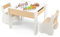 GYMAX Kids Table and Chair Set, Children Activity Desk with 2 Chairs, Reversible Blackboard Tabletop and Hidden Storage Space, 3 Pieces Wooden Toddler Furniture Set for Boys Girls (White)