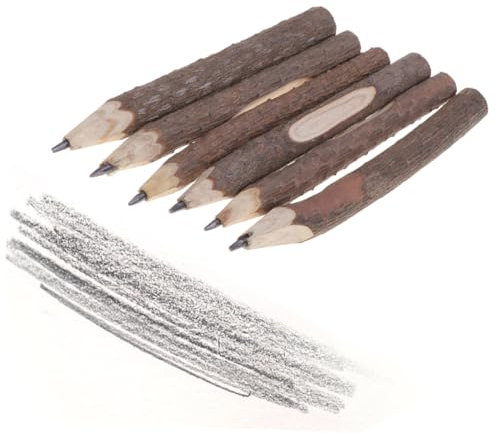 AOKWAWALIY 6 Stück Naturrinde Bleistifte Holz Bleistifte Ast Holz Baum Vorschüler Bleistift Rustikaler Baum Stift Punktzahl Bleistift Zeichenstifte Zweigstifte Kugelschreiber Holz Abbaubar